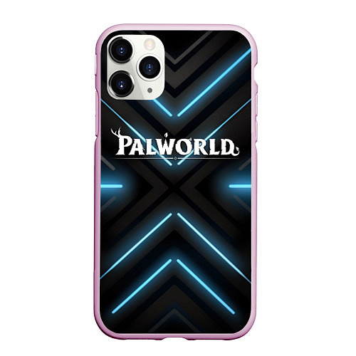 Чехол iPhone 11 Pro матовый Palworld logo на фоне синего неона / 3D-Розовый – фото 1
