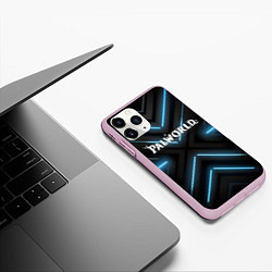 Чехол iPhone 11 Pro матовый Palworld logo на фоне синего неона, цвет: 3D-розовый — фото 2