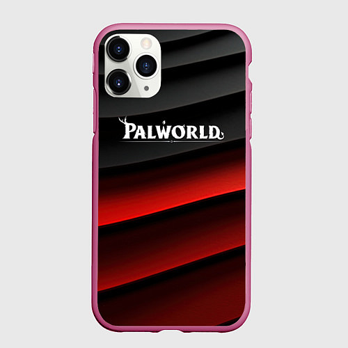 Чехол iPhone 11 Pro матовый Palworld logo black red abstract / 3D-Малиновый – фото 1