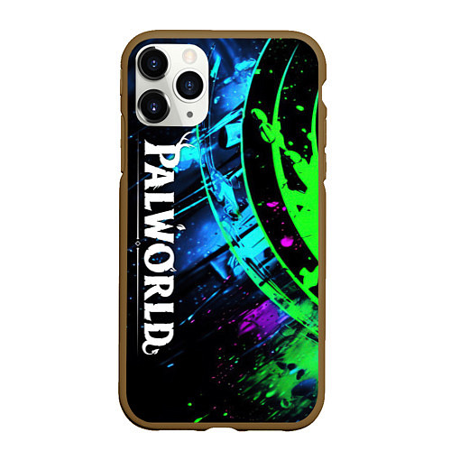 Чехол iPhone 11 Pro матовый Palworld логотип абстракт на темно-зеленом фоне / 3D-Коричневый – фото 1