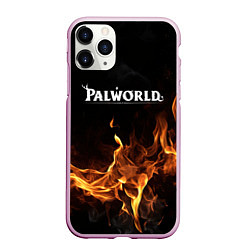 Чехол iPhone 11 Pro матовый Palworld логотип на черном фоне с огнем