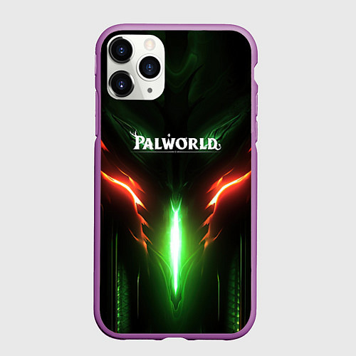 Чехол iPhone 11 Pro матовый Palworld зеленый неоновый свет / 3D-Фиолетовый – фото 1