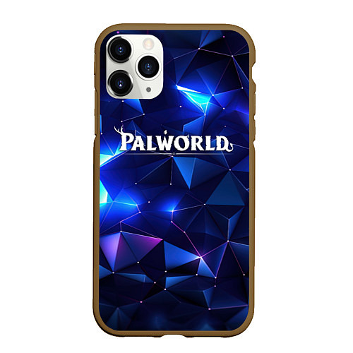 Чехол iPhone 11 Pro матовый Palworld логотип и синие блики / 3D-Коричневый – фото 1