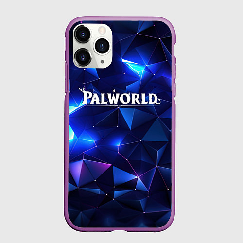 Чехол iPhone 11 Pro матовый Palworld логотип и синие блики / 3D-Фиолетовый – фото 1