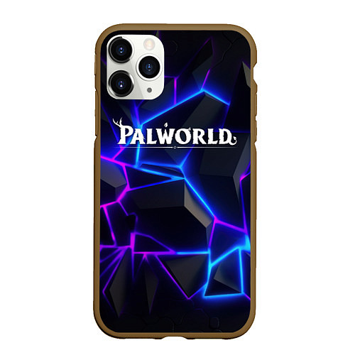 Чехол iPhone 11 Pro матовый Palworld логотип на ярких неоновых плитах / 3D-Коричневый – фото 1