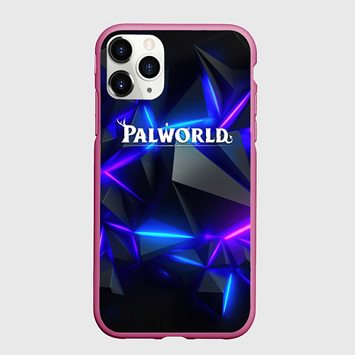 Чехол iPhone 11 Pro матовый Palworld логотип на ярких неоновых плитах / 3D-Малиновый – фото 1