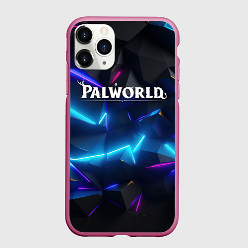 Чехол iPhone 11 Pro матовый Palworld логотип на ярких неоновых плитах / 3D-Малиновый – фото 1