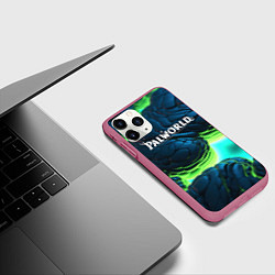 Чехол iPhone 11 Pro матовый Palworld логотип на ярких синих и зеленых неоновых, цвет: 3D-малиновый — фото 2