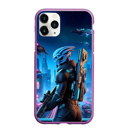 Чехол iPhone 11 Pro матовый Mass Effect - ai art / 3D-Фиолетовый – фото 1