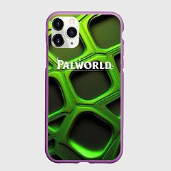 Чехол iPhone 11 Pro матовый Palworld логотип на зеленой объемной абстракции, цвет: 3D-фиолетовый
