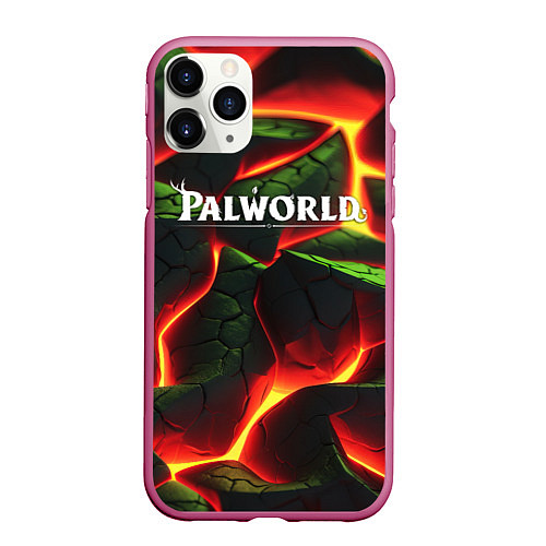 Чехол iPhone 11 Pro матовый Palworld логотип на зеленой абстракции фон / 3D-Малиновый – фото 1
