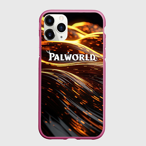 Чехол iPhone 11 Pro матовый Palworld логотип золотистый и черный фон / 3D-Малиновый – фото 1