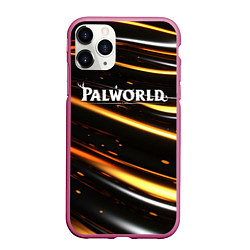 Чехол iPhone 11 Pro матовый Palworld логотип золотые волны на черном, цвет: 3D-малиновый