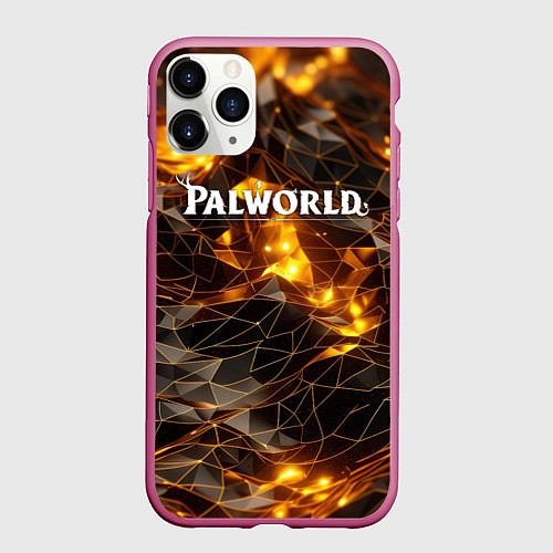 Чехол iPhone 11 Pro матовый Palworld логотип золотые абстрактные частицы на че / 3D-Малиновый – фото 1