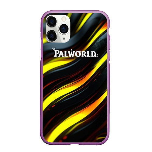 Чехол iPhone 11 Pro матовый Palworld логотип золотые и черные волны / 3D-Фиолетовый – фото 1