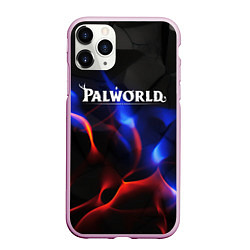 Чехол iPhone 11 Pro матовый Palworld логотип на черном и фиолетовом абстракте