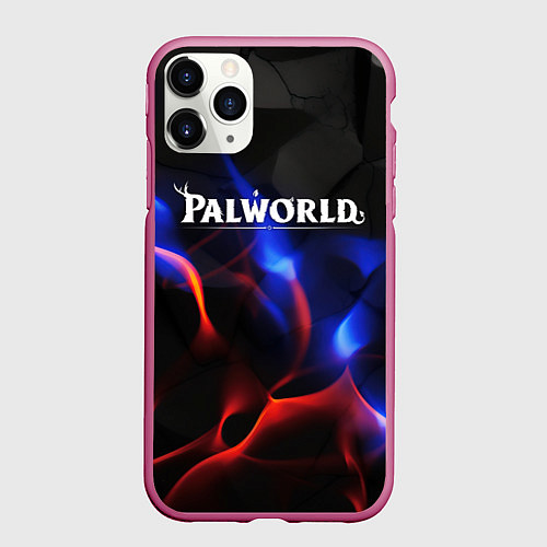 Чехол iPhone 11 Pro матовый Palworld логотип на черном и фиолетовом абстракте / 3D-Малиновый – фото 1