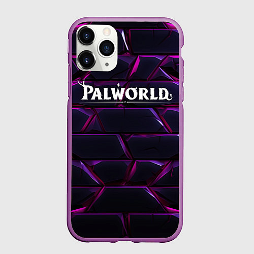 Чехол iPhone 11 Pro матовый Palworld логотип фиолетовые яркие плиты / 3D-Фиолетовый – фото 1