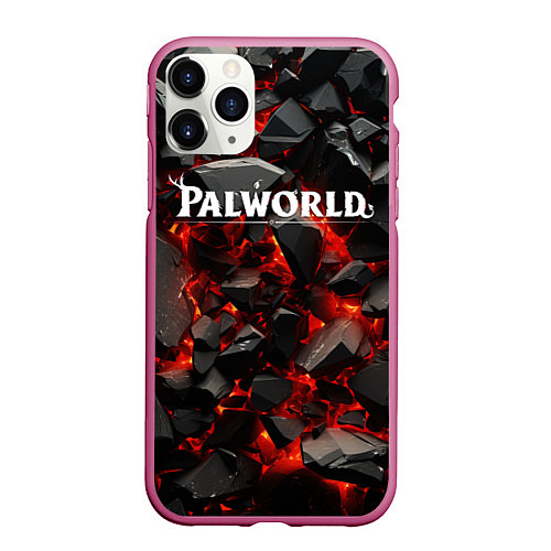 Чехол iPhone 11 Pro матовый Palworld логотип взрыв объемных камней / 3D-Малиновый – фото 1