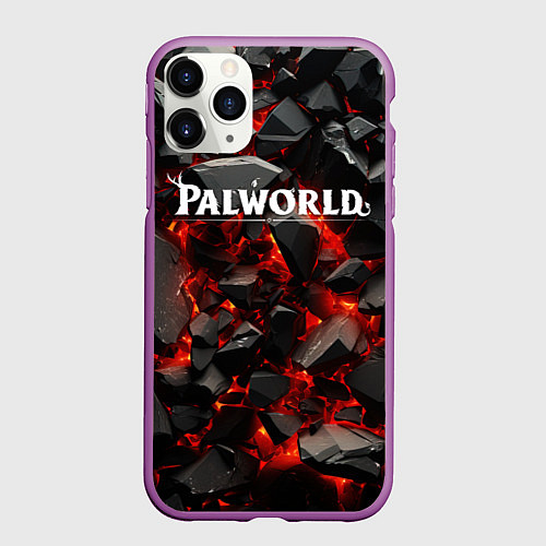 Чехол iPhone 11 Pro матовый Palworld логотип взрыв объемных камней / 3D-Фиолетовый – фото 1