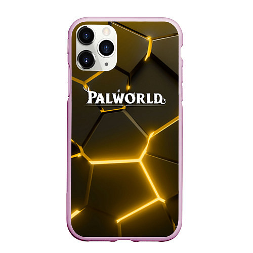 Чехол iPhone 11 Pro матовый Palworld логотип разлом желтых плит / 3D-Розовый – фото 1