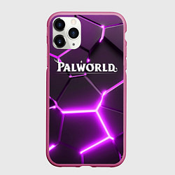 Чехол iPhone 11 Pro матовый Palworld логотип разлом фиолетовых плит, цвет: 3D-малиновый