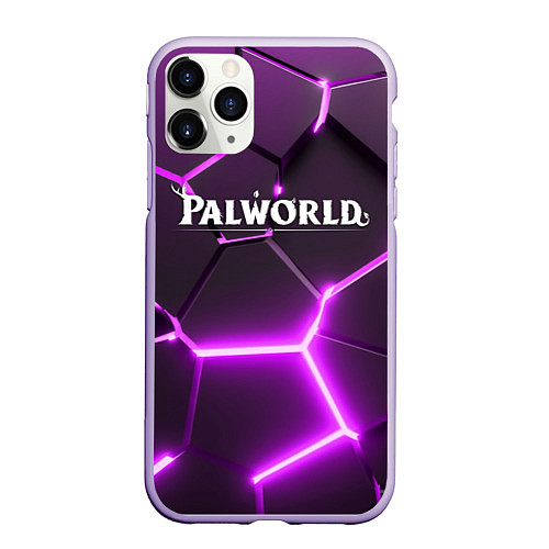 Чехол iPhone 11 Pro матовый Palworld логотип разлом фиолетовых плит / 3D-Светло-сиреневый – фото 1