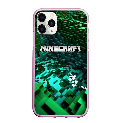 Чехол iPhone 11 Pro матовый Minecraft logo в стиле киберпанк / 3D-Розовый – фото 1