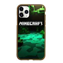 Чехол iPhone 11 Pro матовый Minecraft logo зеленый яркий мир