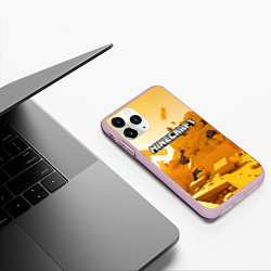 Чехол iPhone 11 Pro матовый Minecraft logo яркий желтый мир, цвет: 3D-розовый — фото 2