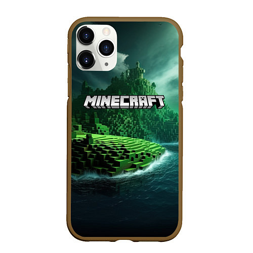 Чехол iPhone 11 Pro матовый Minecraft logo зеленый мир / 3D-Коричневый – фото 1