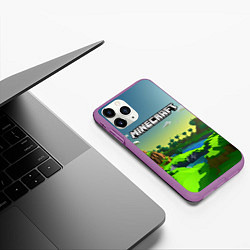 Чехол iPhone 11 Pro матовый Minecraft logo зеленый летний мир, цвет: 3D-фиолетовый — фото 2