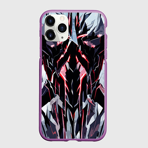Чехол iPhone 11 Pro матовый Чёрно-красная агрессивная абстракция на белом фоне / 3D-Фиолетовый – фото 1