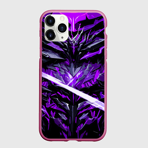 Чехол iPhone 11 Pro матовый Фиолетовый камень на чёрном фоне / 3D-Малиновый – фото 1