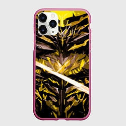 Чехол iPhone 11 Pro матовый Жёлтый камень на чёрном фоне, цвет: 3D-малиновый