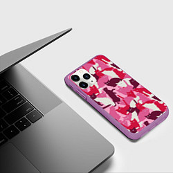Чехол iPhone 11 Pro матовый Розовый кошачий камуфляж, цвет: 3D-фиолетовый — фото 2