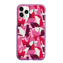Чехол iPhone 11 Pro матовый Розовый кошачий камуфляж, цвет: 3D-фиолетовый