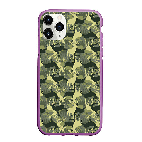 Чехол iPhone 11 Pro матовый Олени - камуфляж / 3D-Фиолетовый – фото 1