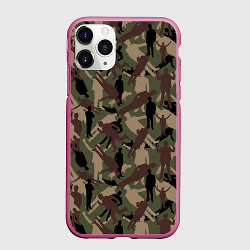 Чехол iPhone 11 Pro матовый Бизнесмен - камуфляж / 3D-Малиновый – фото 1