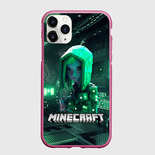 Чехол iPhone 11 Pro матовый Minecraft девушка хакер / 3D-Малиновый – фото 1