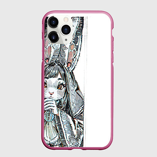 Чехол iPhone 11 Pro матовый Застенчивый кролик / 3D-Малиновый – фото 1