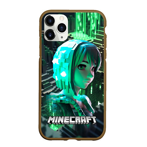 Чехол iPhone 11 Pro матовый Minecraft персонаж на острове / 3D-Коричневый – фото 1