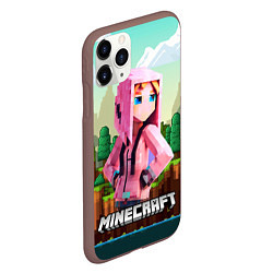 Чехол iPhone 11 Pro матовый Персонаж Minecraft девушка в пиксельном мире, цвет: 3D-коричневый — фото 2