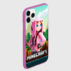 Чехол iPhone 11 Pro матовый Персонаж Minecraft девушка в пиксельном мире, цвет: 3D-фиолетовый — фото 2