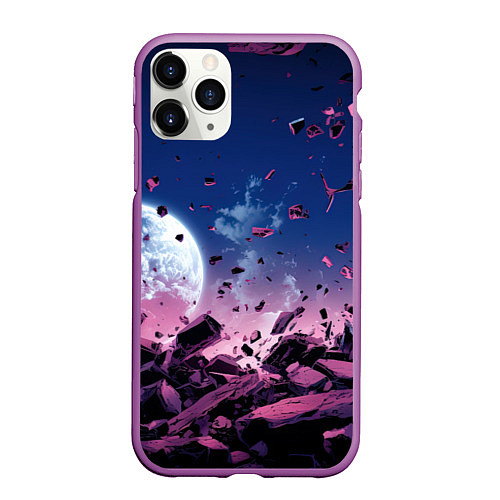 Чехол iPhone 11 Pro матовый Абстрактные частицы в космосе / 3D-Фиолетовый – фото 1