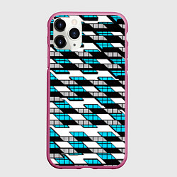 Чехол iPhone 11 Pro матовый Синие треугольники и квадраты на белом фоне