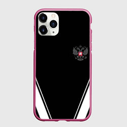 Чехол iPhone 11 Pro матовый Спортивная геометрия герб рф, цвет: 3D-малиновый