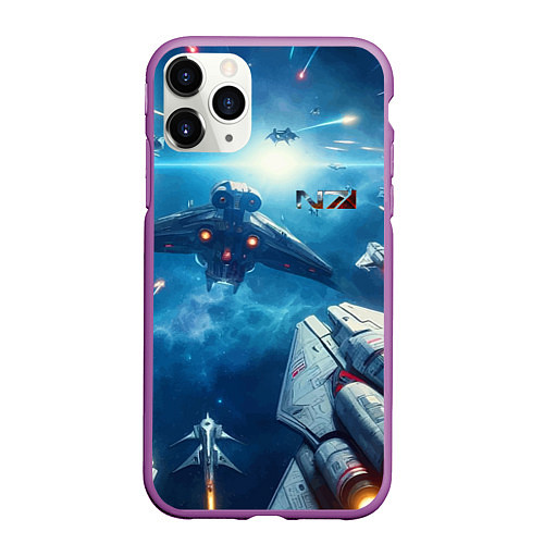 Чехол iPhone 11 Pro матовый Mass Effect - space neon / 3D-Фиолетовый – фото 1