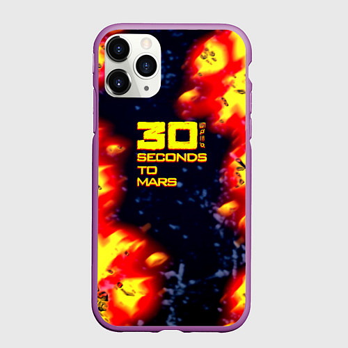 Чехол iPhone 11 Pro матовый Thirty Seconds to Mars огненное лого / 3D-Фиолетовый – фото 1