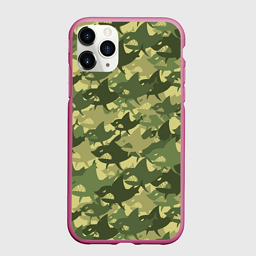 Чехол iPhone 11 Pro матовый Акулы - камуфляж / 3D-Малиновый – фото 1